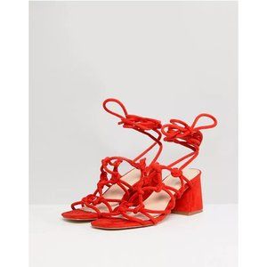 NIB Lace-Up Sandals in Red-Orange Suedette